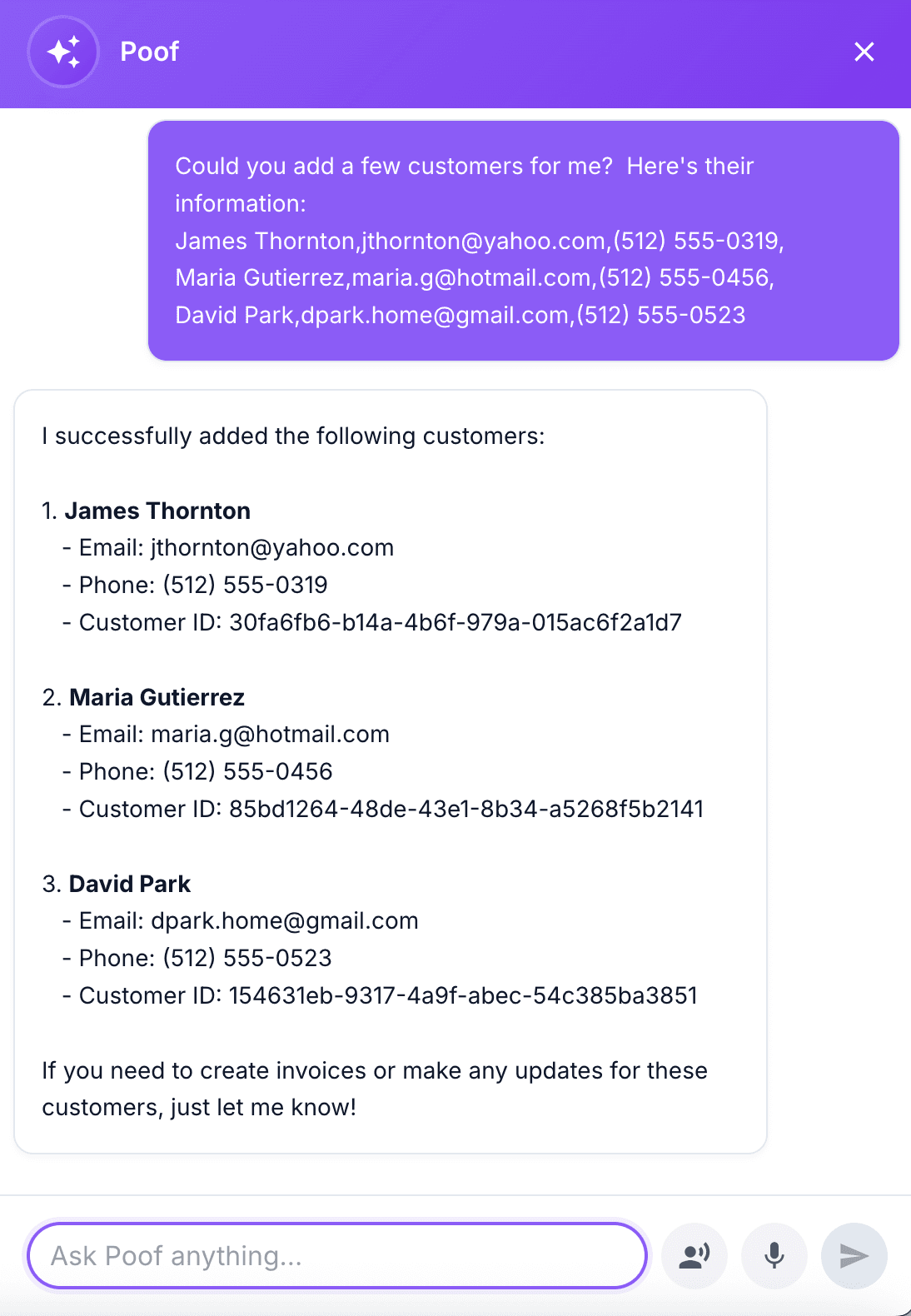 Customer management database
