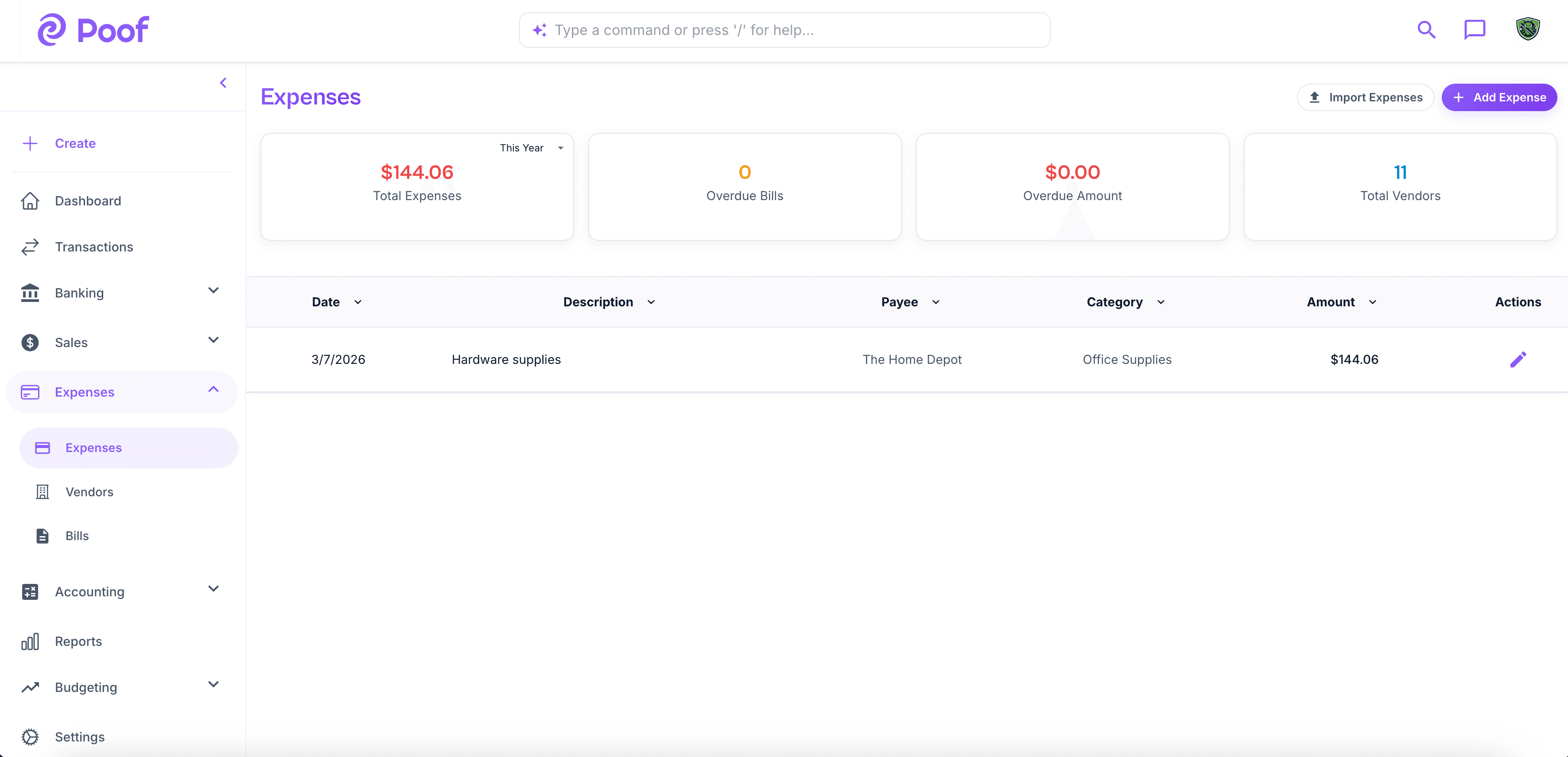 Expense tracking and categorization