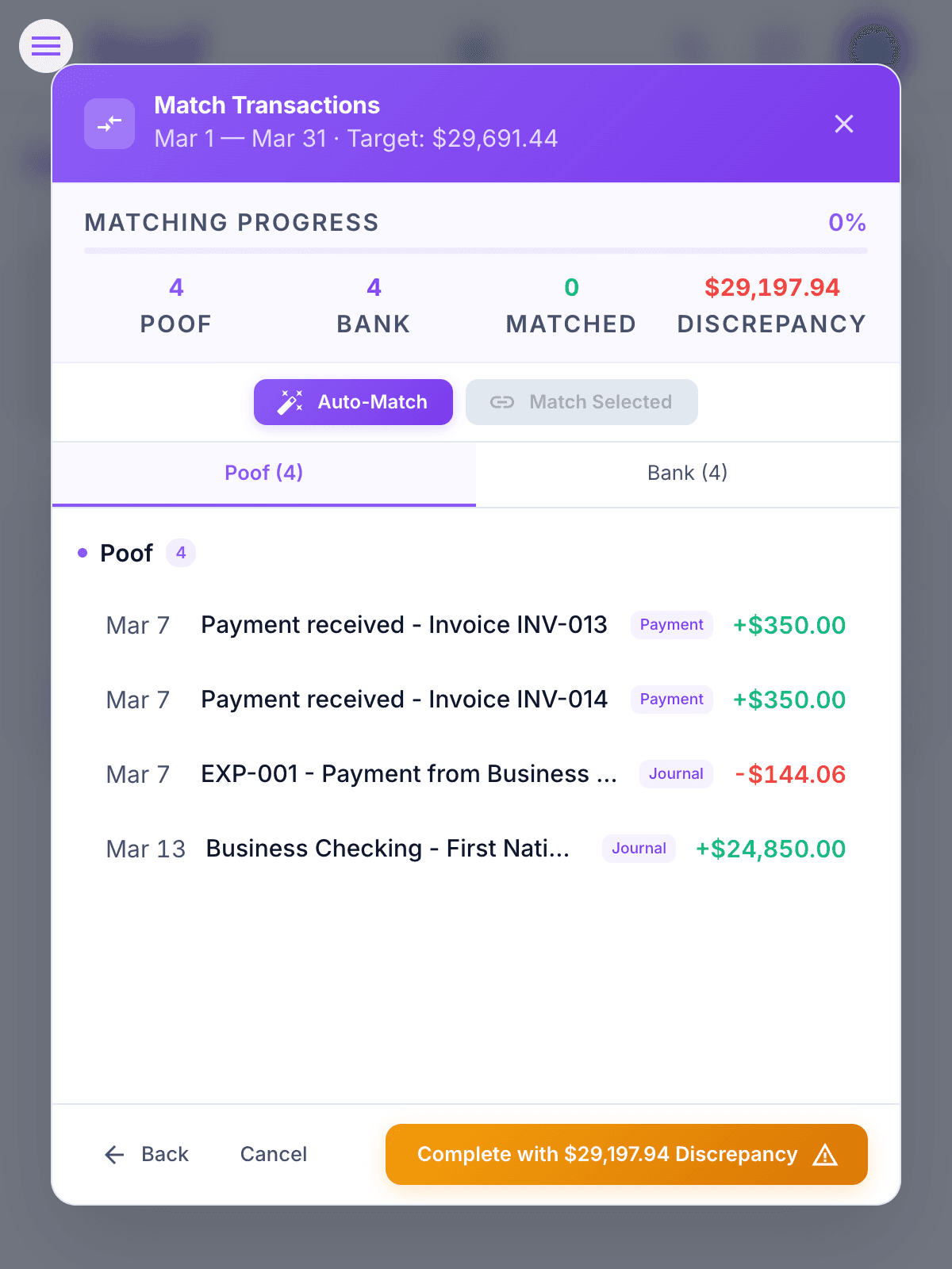 Bank reconciliation